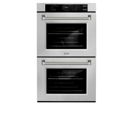 ZLINE Autograph Edition 30 in. Professional True Convection Double Wall Oven with Air Fry and Self Clean in Satin Stainless Steel with Polished Nickel Helix Handles (WADSZ-30-KPN)
