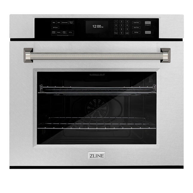ZLINE Autograph Edition 30 in. Professional True Convection Single Wall Oven with Air Fry and Self Clean in Satin Stainless Steel with Polished Nickel Helix Handle (WASSZ-30-KPN)
