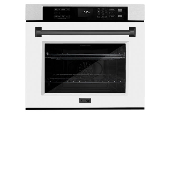 ZLINE 30 in. Autograph Edition Professional True Convection Single Wall Oven with Air Fry and Self Clean in Satin Stainless Steel with White Matte Door and Matte Black Handle (WASSZ-WM-30-MB)