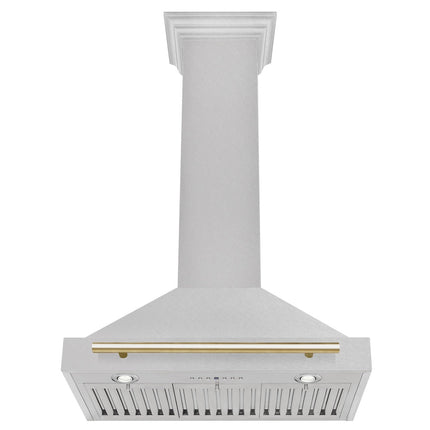 ZLINE 30 in. Autograph Edition Convertible Fingerprint Resistant Satin Stainless Steel Range Hood with Polished Gold Handle (KB4SNZ-30-G)