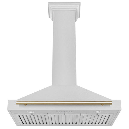 ZLINE 36 in. Autograph Edition Convertible Fingerprint Resistant Satin Stainless Steel Range Hood with Polished Gold Handle (KB4SNZ-36-G)