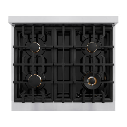 ZLINE Autograph Edition 30 in. 4.2 cu. ft. Select Dual Fuel Range with 4 Burner Gas Cooktop and Electric Convection Oven in Stainless Steel with Polished Gold Accents (HDRZ-30-G)