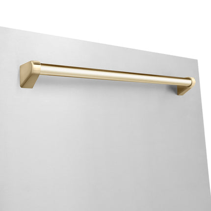 ZLINE Autograph Edition 24" Monument Series 3rd Rack Top Touch Control Tall Tub Dishwasher in Stainless Steel with Polished Gold Handle, 45dBa (DWMTZ-304-24-G)