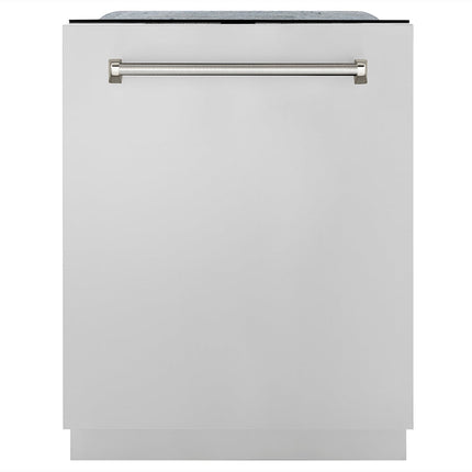 ZLINE Autograph Edition 24 in. Monument Series 3rd Rack Top Touch Control Tall Tub Dishwasher in Stainless Steel with Polished Nickel Helix Handle, 45dBa (DWMTZ-30424-KPN)