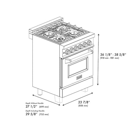 ZLINE Autograph Edition 24 in. 2.8 cu. ft. Legacy Dual Fuel Range with 4 Burner Gas Cooktop and Electric Convection Oven in Stainless Steel and Matte Black Accents (RAZ-24-MB)