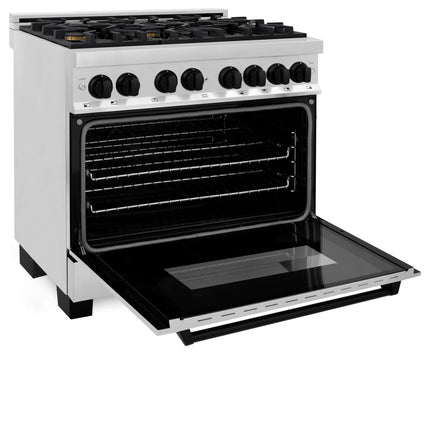 ZLINE Autograph Edition 36 in. 4.6 cu. ft. Legacy Dual Fuel Range with 6 Burner Gas Cooktop and Electric Convection Oven in Stainless Steel and Matte Black Accents (RAZ-36-MB)