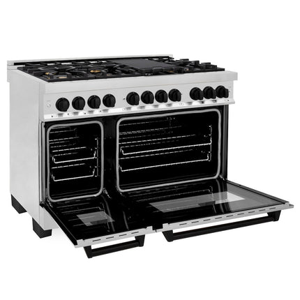 ZLINE Autograph Edition 48 in. 6.0 cu. ft. Legacy Dual Fuel Range with 7 Burner Gas Cooktop and 2 Electric Ovens in Stainless Steel and Matte Black Accents (RAZ-48-MB)