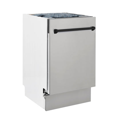 ZLINE Autograph Edition 18” Tallac Series 3rd Rack Top Control Built-In Dishwasher in Stainless Steel with Matte Black Handle, 51dBa (DWVZ-304-18-MB)