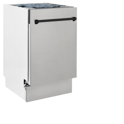 ZLINE Autograph Edition 18” Tallac Series 3rd Rack Top Control Built-In Dishwasher in Stainless Steel with Matte Black Handle, 51dBa (DWVZ-304-18-MB)