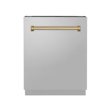 ZLINE Autograph Edition 24" Tallac Series 3rd Rack Top Control Built-In Tall Tub Dishwasher in Stainless Steel with Champagne Bronze Handle, 51dBa (DWVZ-304-24-CB)