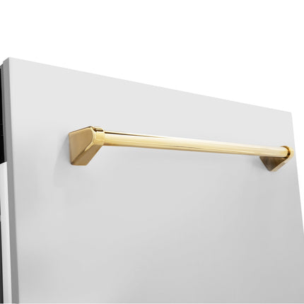 ZLINE Autograph Edition 24" Tallac Series 3rd Rack Top Control Built-In Tall Tub Dishwasher in Stainless Steel with Polished Gold Handle, 51dBa (DWVZ-304-24-G)