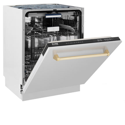 ZLINE Autograph Edition 24" Tallac Series 3rd Rack Top Control Built-In Tall Tub Dishwasher in Stainless Steel with Polished Gold Handle, 51dBa (DWVZ-304-24-G)