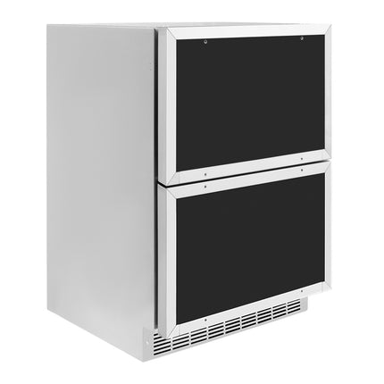 ZLINE Autograph Edition 24 in. Touchstone 168 Can Outdoor-Rated Dual Refrigerator Drawer with Panel-Ready Doors and Matte Black Handles (RDSPOZ-24-MB)