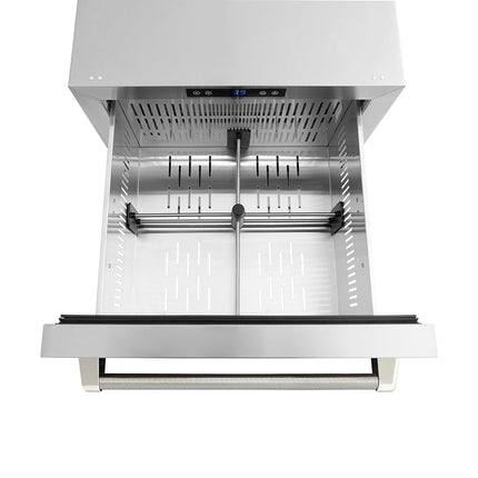ZLINE Autograph Edition 24 in. Touchstone 168 Can Outdoor-Rated Dual Refrigerator Drawer with Stainless Steel Doors and Polished Nickel Helix Handles (RDSOZ-ST-24-KPN)