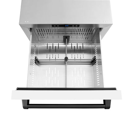 ZLINE Autograph Edition 24 in. Touchstone 168 Can Outdoor-Rated Dual Refrigerator Drawer with White Matte Doors and Matte Black Handles (RDSOZ-WM-24-MB)