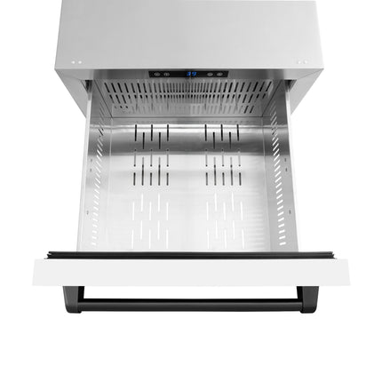 ZLINE Autograph Edition 24 in. Touchstone 168 Can Outdoor-Rated Dual Refrigerator Drawer with White Matte Doors and Matte Black Handles (RDSOZ-WM-24-MB)
