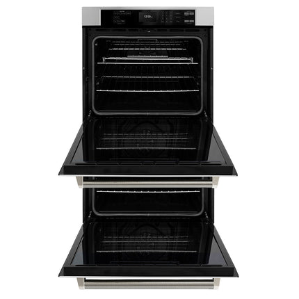 ZLINE Autograph Edition 30 in. Professional True Convection Double Wall Oven with Air Fry and Self Clean in Stainless Steel with Polished Nickel Helix Handles (WADZ-30-KPN)