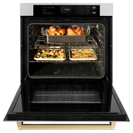 ZLINE 30 in. Autograph Edition Professional True Convection Single Wall Oven with Air Fry and Self Clean in Stainless Steel with Champagne Bronze Handle (WASZ-30-CB)