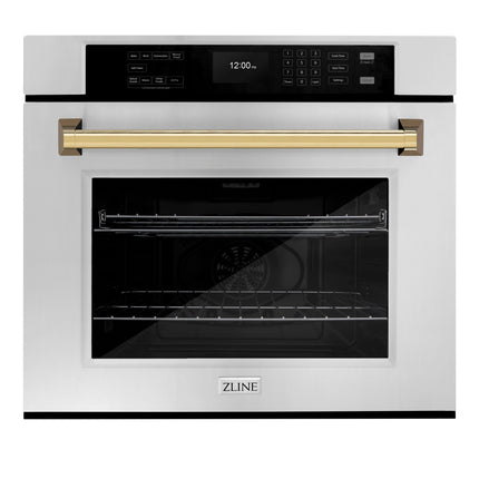 ZLINE 30 in. Autograph Edition Professional True Convection Single Wall Oven with Air Fry and Self Clean in Stainless Steel with Polished Gold Handle (WASZ-30-G)