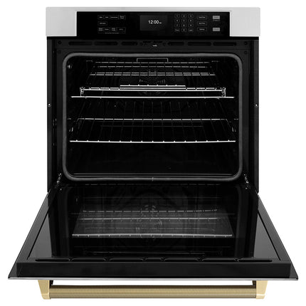 ZLINE Autograph Edition 30 in. Professional True Convection Single Wall Oven with Air Fry and Self Clean in Stainless Steel with Champagne Bronze Helix Handle (WASZ-30-KCB)