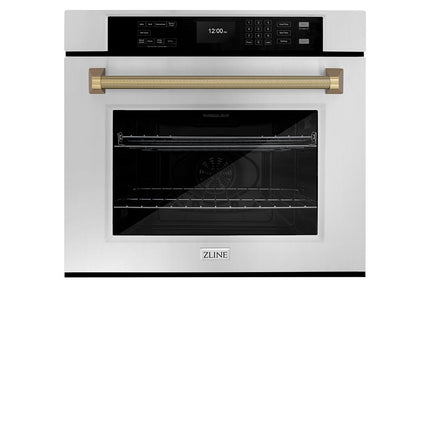 ZLINE Autograph Edition 30 in. Professional True Convection Single Wall Oven with Air Fry and Self Clean in Stainless Steel with Champagne Bronze Helix Handle (WASZ-30-KCB)