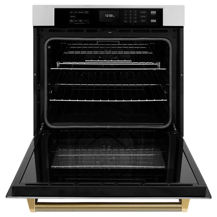 ZLINE Autograph Edition 30 in. Professional True Convection Single Wall Oven with Air Fry and Self Clean in Stainless Steel with Polished Gold Helix Handle (WASZ-30-KG)