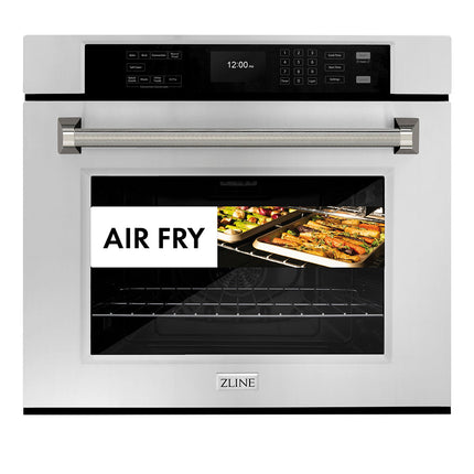 ZLINE Autograph Edition 30 in. Professional True Convection Single Wall Oven with Air Fry and Self Clean in Stainless Steel with Polished Nickel Helix Handle (WASZ-30-KPN)