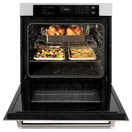 ZLINE Autograph Edition 30 in. Professional True Convection Single Wall Oven with Air Fry and Self Clean in Stainless Steel with Polished Nickel Helix Handle (WASZ-30-KPN)