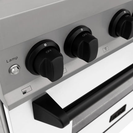 ZLINE Autograph Edition 30 in. 4.0 cu. ft. Legacy Dual Fuel Range with 4 Burner Gas Cooktop and Electric Convection Oven in Stainless Steel with White Matte Door and Matte Black Accents (RAZ-WM-30-MB)