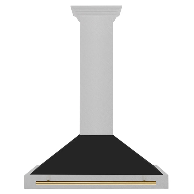 ZLINE Autograph Edition 36 in. Convertible Satin Stainless Steel Wall Mount Range Hood with Black Matte Shell and Polished Gold Handle (KB4SNZ-BLM36-G)