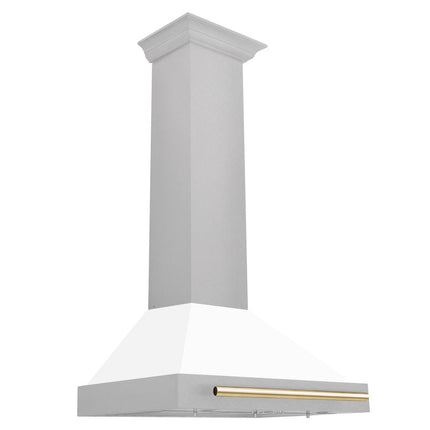 ZLINE Autograph Edition 30 in. Convertible Satin Stainless Steel Wall Mount Range Hood with White Matte Shell and Champagne Bronze Handle (KB4SNZ-WM30-CB)