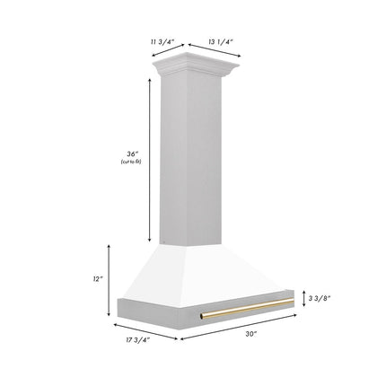ZLINE Autograph Edition 30 in. Convertible Satin Stainless Steel Wall Mount Range Hood with White Matte Shell and Champagne Bronze Handle (KB4SNZ-WM30-CB)