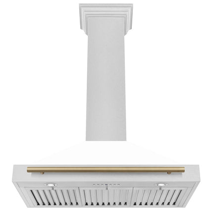ZLINE Autograph Edition 36 in. Convertible Satin Stainless Steel Wall Mount Range Hood with White Matte Shell and Champagne Bronze Handle (KB4SNZ-WM36-CB)