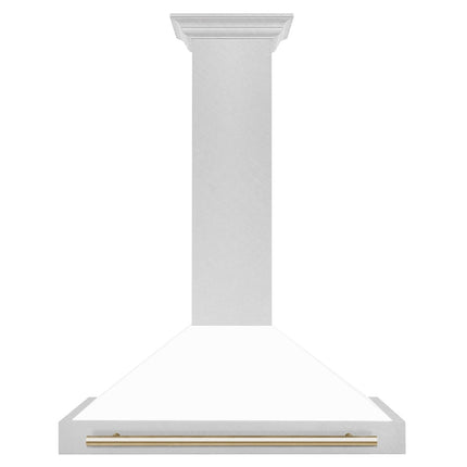 ZLINE 36 in. Autograph Edition Convertible Fingerprint Resistant Satin Stainless Steel Range Hood with White Matte Shell and Polished Gold Handle (KB4SNZ-WM36-G)