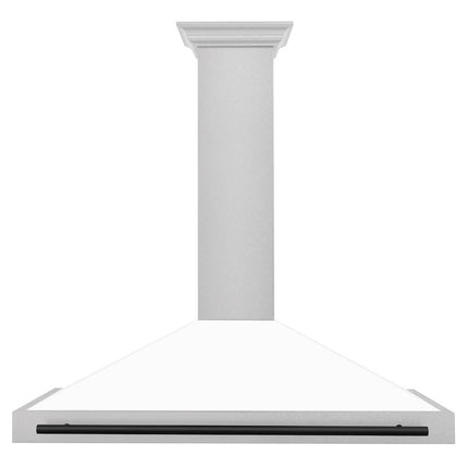 ZLINE 48 in. Autograph Edition Convertible Fingerprint Resistant Satin Stainless Steel Range Hood with White Matte Shell and Matte Black Handle (KB4SNZ-WM48-MB)