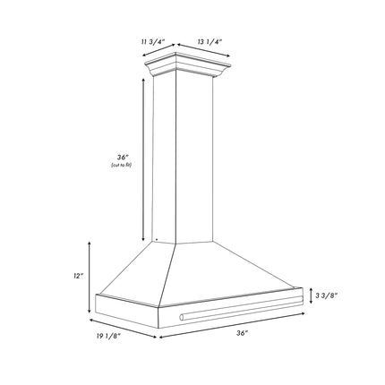 ZLINE 36 in. Autograph Edition Convertible Stainless Steel Range Hood with Black Matte Shell and Champagne Bronze Handle (KB4STZ-BLM36-CB)