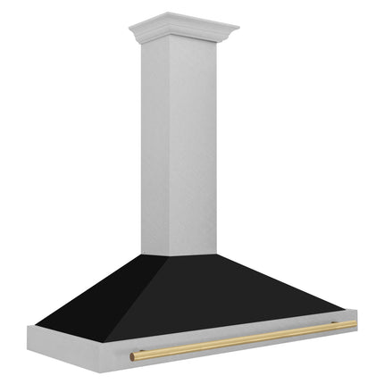ZLINE Autograph Edition 48 in. Convertible Satin Stainless Steel Wall Mount Range Hood with Black Matte Shell and Champagne Bronze Handle (KB4SNZ-BLM48-CB)