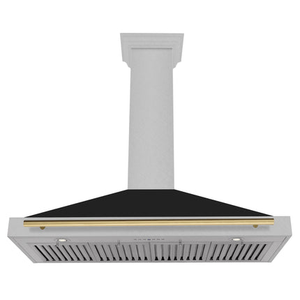 ZLINE Autograph Edition 48 in. Convertible Satin Stainless Steel Wall Mount Range Hood with Black Matte Shell and Champagne Bronze Handle (KB4SNZ-BLM48-CB)