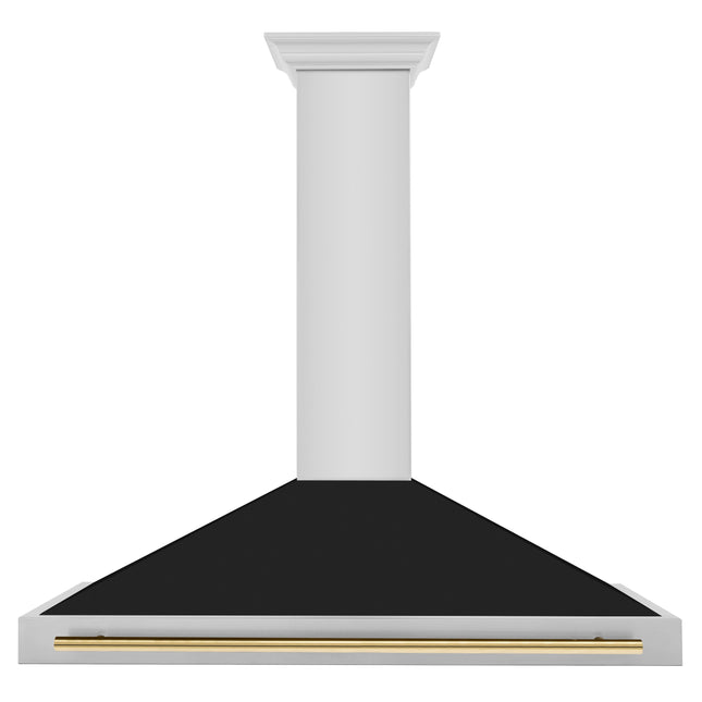 ZLINE 48 in. Autograph Edition Convertible Stainless Steel Range Hood with Black Matte Shell and Polished Gold Handle (KB4STZ-BLM48-G)