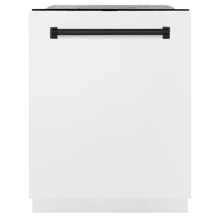 ZLINE Autograph Edition 24" Monument Series 3rd Rack Top Control Built-In Tall Tub Dishwasher in White Matte with Matte Black Handle, 45dBa (DWMTZ-WM-24-MB)