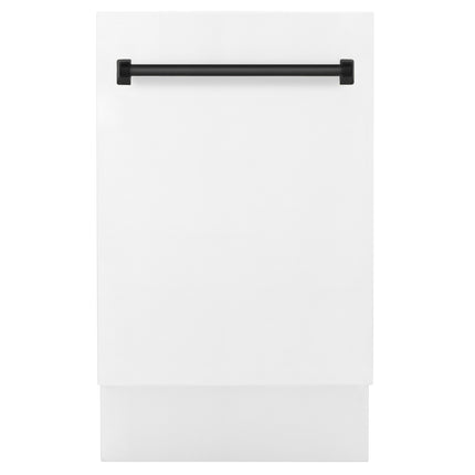 ZLINE Autograph Edition 18” Tallac Series 3rd Rack Top Control Built-In Dishwasher in White Matte with Matte Black Handle, 51dBa (DWVZ-WM-18-MB)