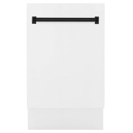 ZLINE Autograph Edition 18” Tallac Series 3rd Rack Top Control Built-In Dishwasher in White Matte with Matte Black Handle, 51dBa (DWVZ-WM-18-MB)