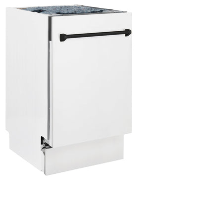 ZLINE Autograph Edition 18” Tallac Series 3rd Rack Top Control Built-In Dishwasher in White Matte with Matte Black Handle, 51dBa (DWVZ-WM-18-MB)
