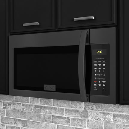 ZLINE 1.5 cu. ft. Over the Range Convection Microwave Oven in Black Stainless Steel with Modern Handle and Sensor Cooking (MWO-OTR-30-BS)