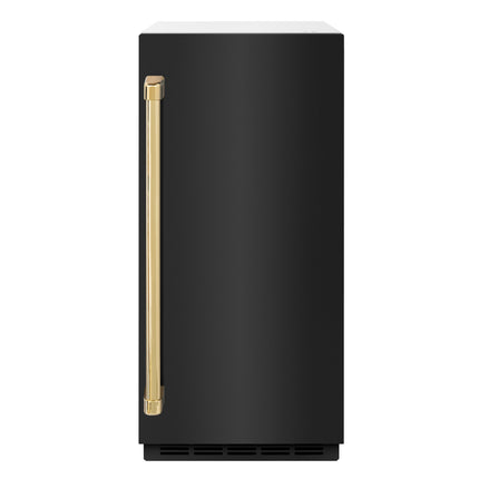 ZLINE Autograph Edition 15 in. Touchstone Clear Cube Ice Maker with Drain Pump and Black Stainless Steel Door with Polished Gold Handle (ICCDZ-BS-15-G)