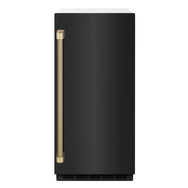 ZLINE Autograph Edition 15 in. Touchstone Clear Cube Ice Maker with Drain Pump and Black Stainless Steel Door with Champagne Bronze Helix Handle (ICCDZ-BS-15-KCB)