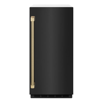 ZLINE Autograph Edition 15 in. Touchstone Gourmet Ice Maker with Drain Pump and Black Stainless Steel Door with Champagne Bronze Helix Handle (IGMDZ-BS-15-KCB)