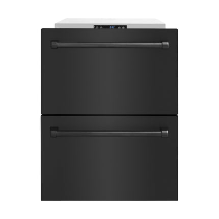 ZLINE 24 in. Touchstone 168 Can Outdoor-Rated Dual Refrigerator Drawer with Black Stainless Steel Doors (RDSO-BS-24)