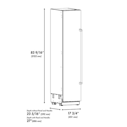 ZLINE 18 in. 8.6 cu. ft. Left Hinge Column Freezer in Black Stainless Steel with Graphite Gray Interior (RCFVL-BS-18)