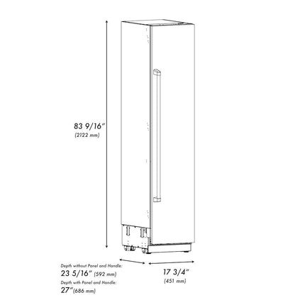 ZLINE Autograph Edition 18 in. 8.6 cu. ft. Right Hinge Column Freezer in Black Stainless Steel with Graphite Gray Interior and Polished Gold Accents (RCFVRZ-BS-18-G)